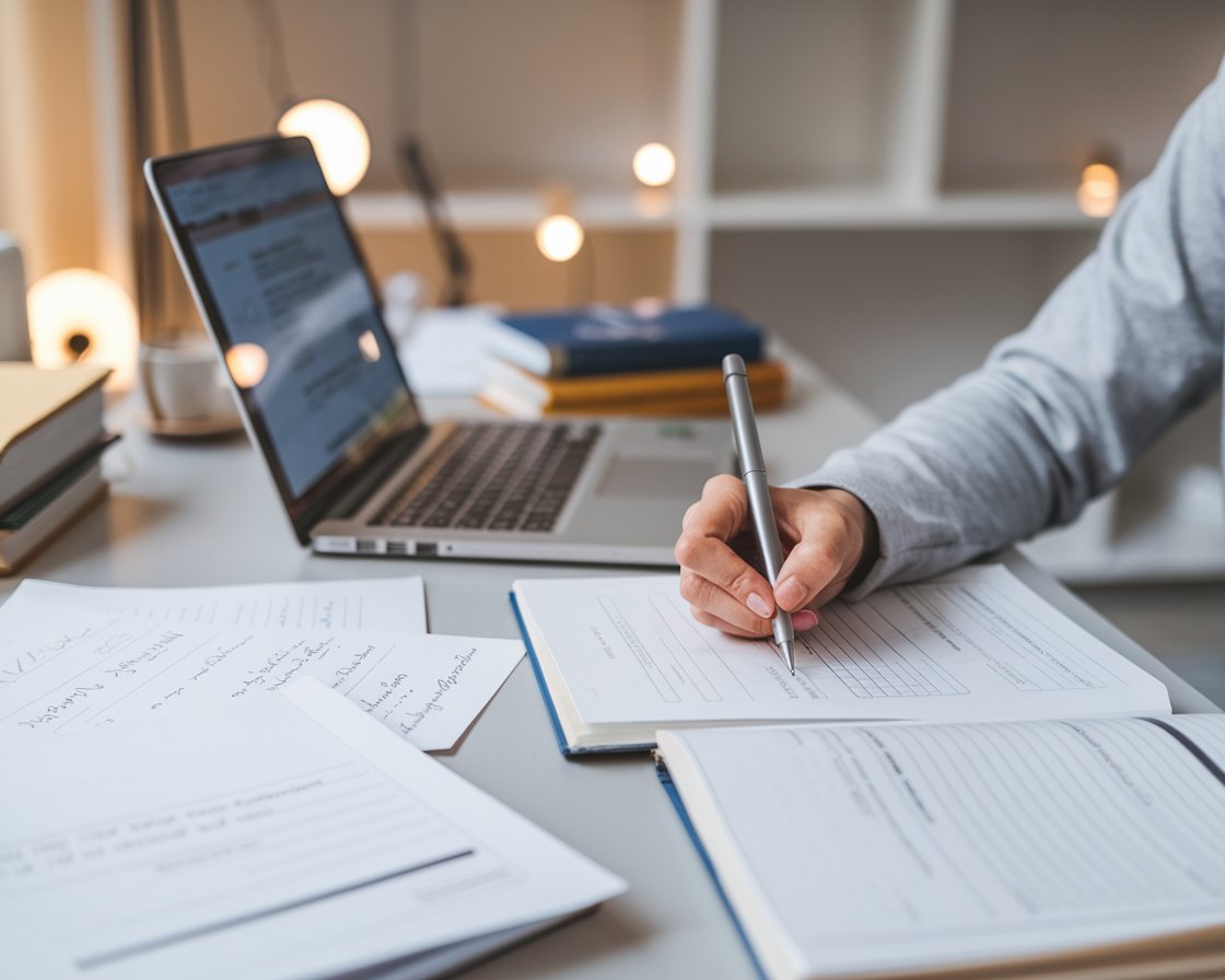 Student writing application essay